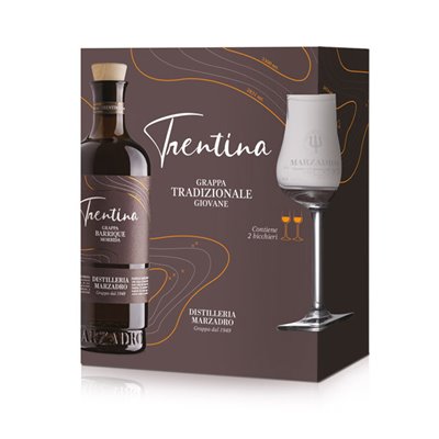 Confezione regalo -La Trentina Morbida (50 cl.) + 2 bicchieri Tulipe - Marzadro