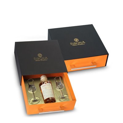 Distilleria Sibona - Confezione regalo 1 bt. 50cl Grappa di Nebbiolo con 2 bicchieri