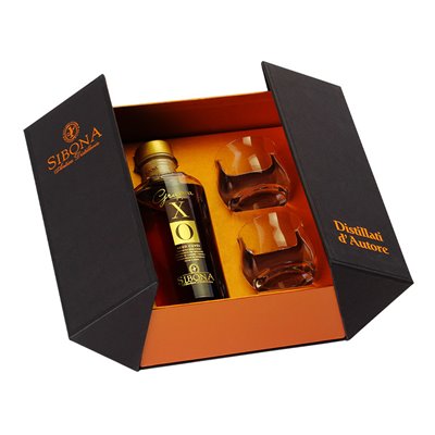 Distilleria Sibona - Confezione Regalo Esposizione Sibona 1 bt. Grappa XO Con 2 Bicchieri  0,5 l.