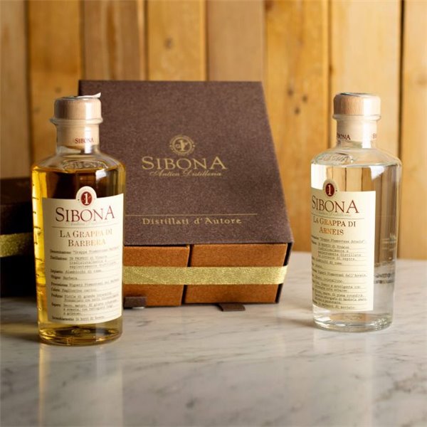 Distilleria Sibona -Cofanetto Doppio Cassetto con Grappa di Arneis e Grappa di Barbera ( 2x50 cl)