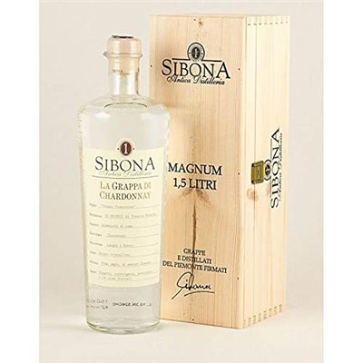 Distilleria Sibona - Confezione regalo Grappa di Chardonnay MAGNUM con astuccio in legno 1,5 lt