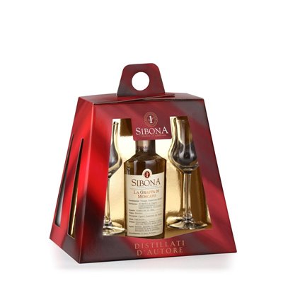 Distilleria Sibona - Confezione Piramide 1 bt. 50cl Grappa di Moscato e 4 bicchieri degustazione Distilleria Sibona - Confezione Piramide 1 bt. 50cl Grappa di Moscato e 4 bicchieri degustazione