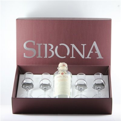 Distilleria Sibona - Confezione regalo Poker 1 bt. 50cl Grappa di Nebbiolo e 4 bicchieri degustazione