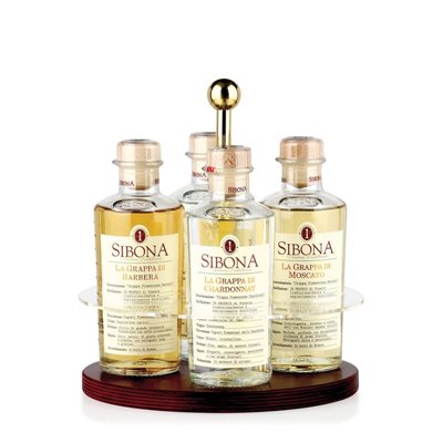 Distilleria Sibona -Esclusivo Portabottiglie per 4 Grappe Graduate Sibona (4x50cl)