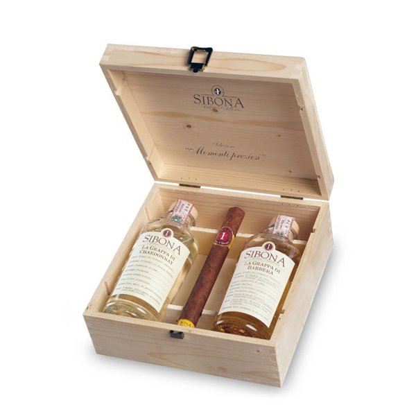 Distilleria Sibona - Confezione Regalo Selezione Momenti Preziosi 2 bt x 50cl Grappa più 1 Sibona Cigar