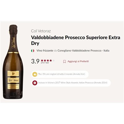 Valdobbiadene Prosecco Superiore DOCG Extra Dry Col Vetoraz Valdobbiadene Prosecco Superiore DOCG Extra Dry Col Vetoraz